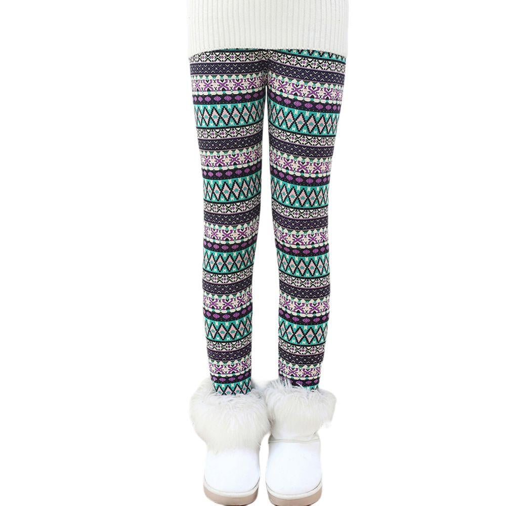 BASICO Kids Fleece Leggings Winter Skinny Nordic Indian S, 2Pks Black Reindeer