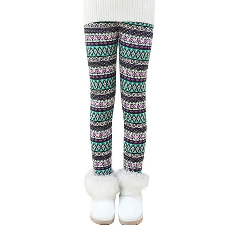 

Warm Girls Leggings Fleece Lined Winter Thick Printing Kids Pants
