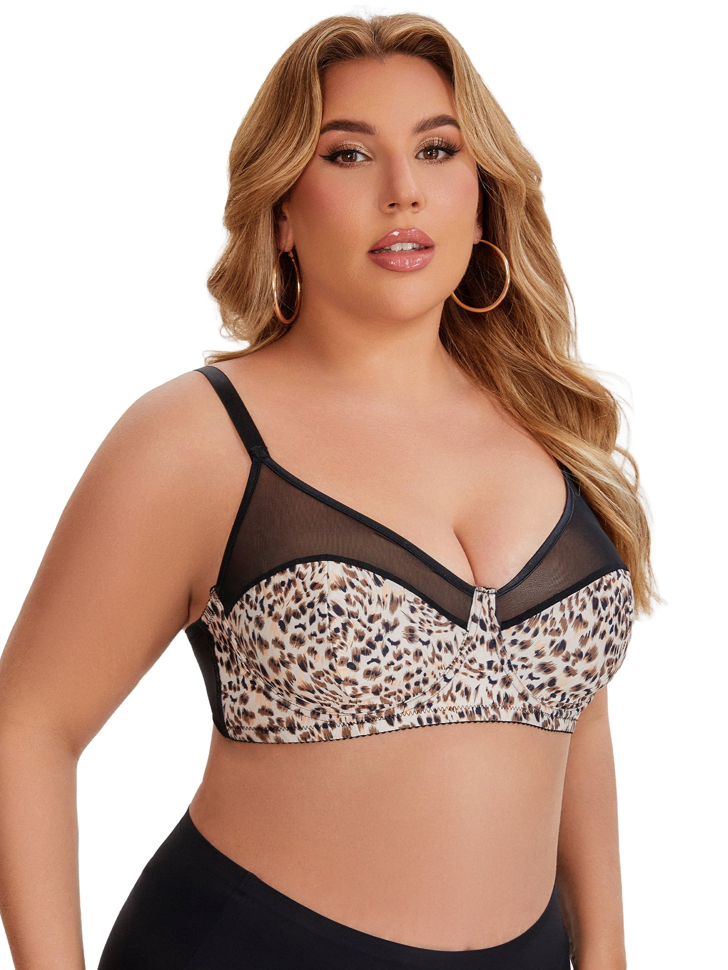 DARING DIVA Women's Plus Size Underwired Push Up Mesh See Through Bralette 3XL Black