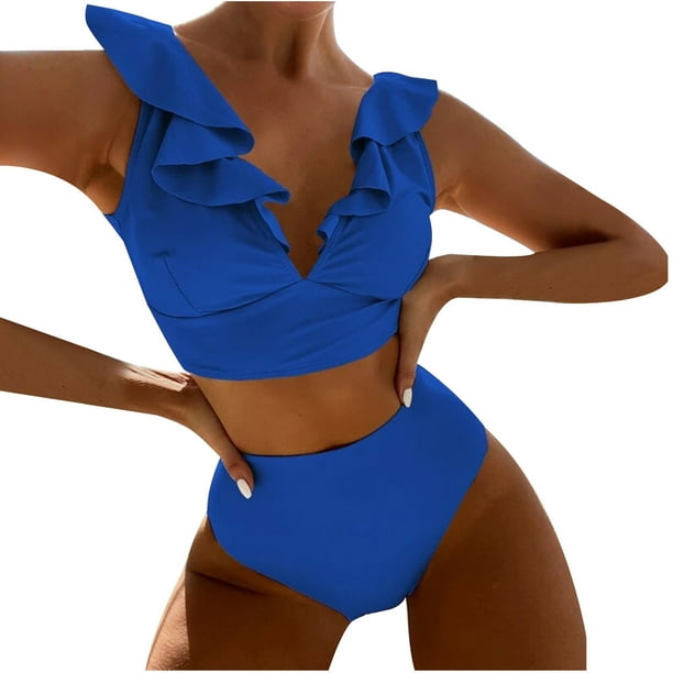 Miluxas High Waisted Bikini Plus Size Women's High Breast Contrast