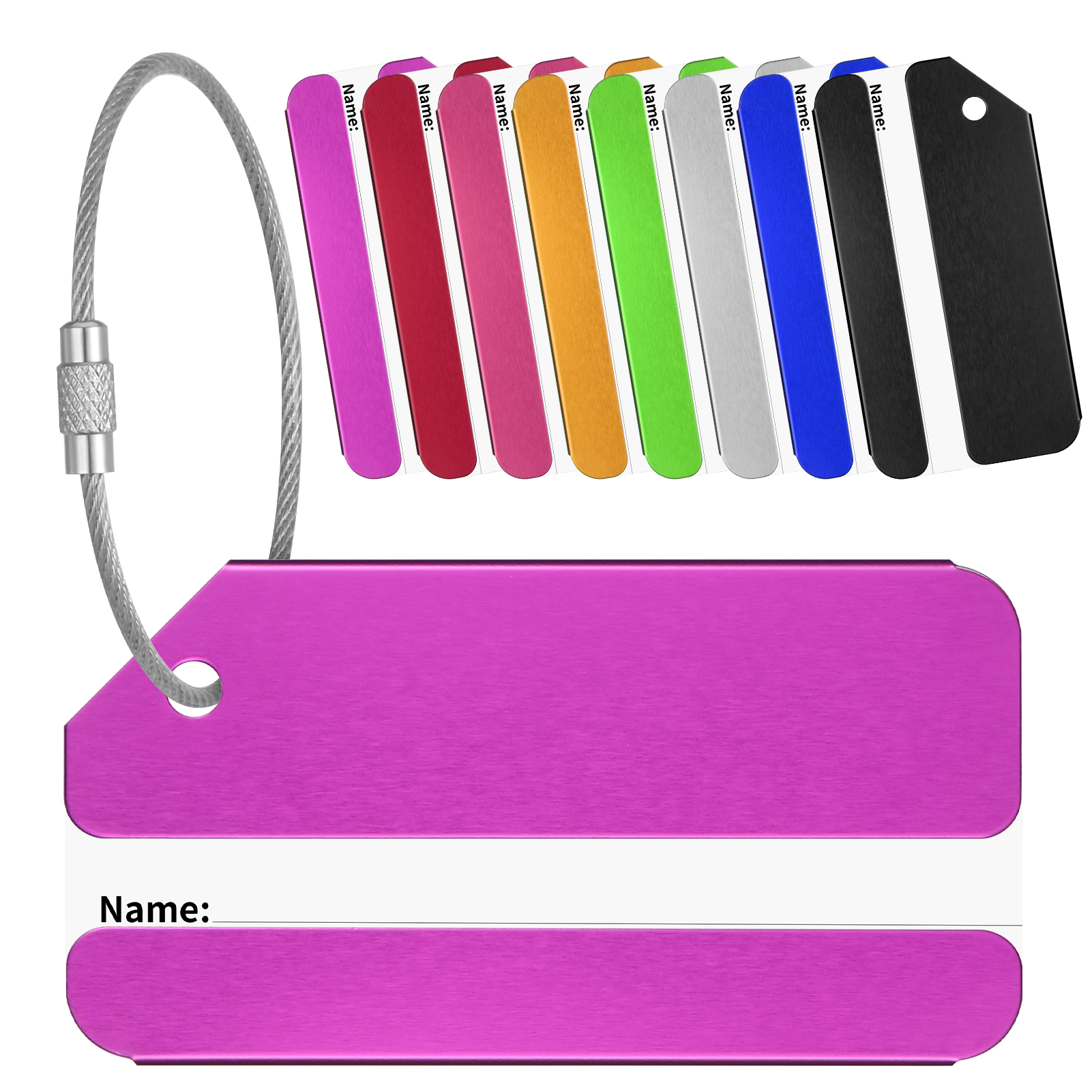 AOWOO Luggage Tags, 8-Pack Aluminum with Steel Loop