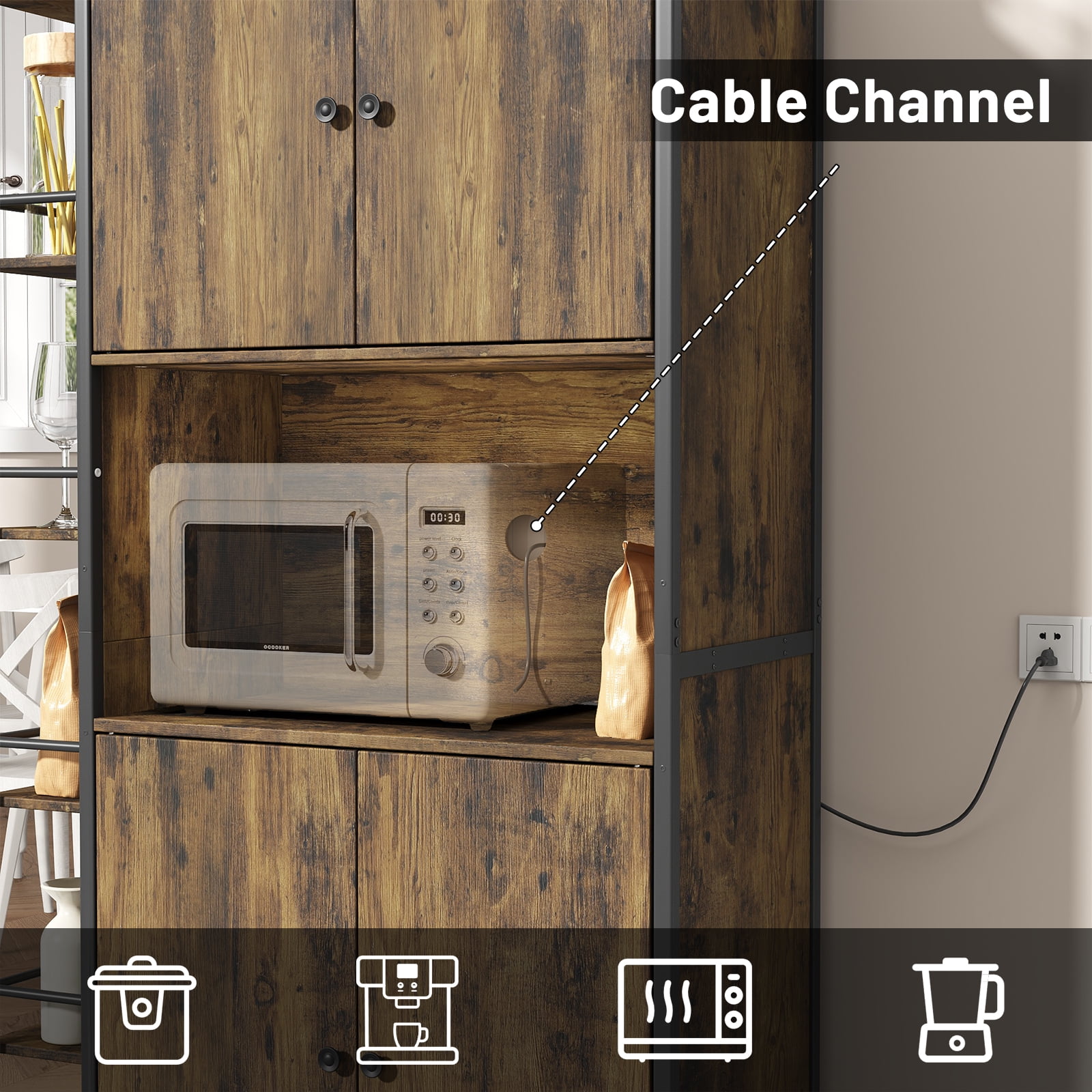 IDEALSOUL Pantry Storage Cabinets, 70.8" Kitchen Pantry Cabinet with Side Shelf, 2 Doors and 3 Shelves, Brown