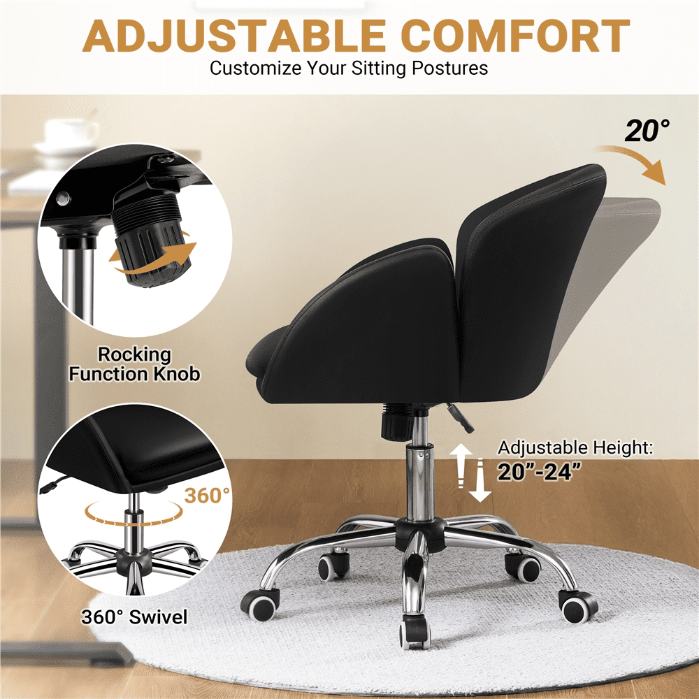 Alden Design Modern Rolling Desk Chair with Armrests for Home Office, Black