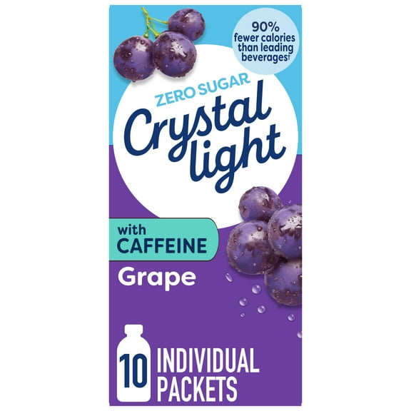 Crystal Light Drink Mix with Caffeine, 10 Packets, for Convenient On-the-Go Flavorful Hydration, Grape Natural Flavor With Other Natural Flavors, Zero Sugar, 1.1 oz