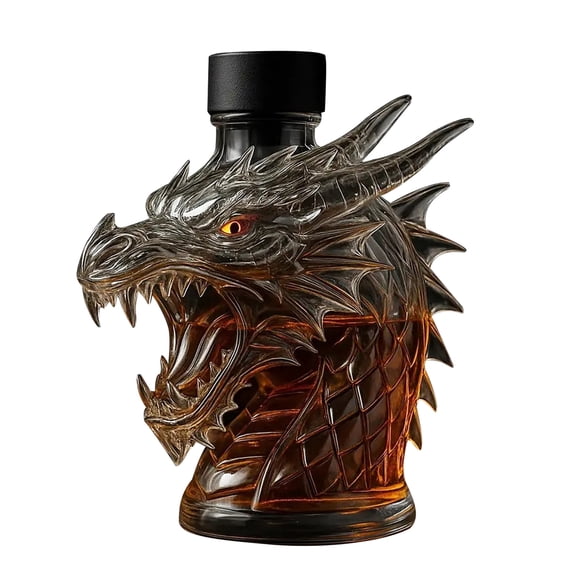 Sylvtty 300ml Whiskey Bottle Decanter Wolf Head Shape High Borosilicate Glass Wine Bottle Leak-Proof Seal Whiskey Decanter