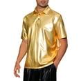 thumbnail image 4 of INSPIRE CHIC Shiny Polo Shirt for Men's Collar Neck Short Sleeves Sparkle Club Party T-Shirts, 4 of 5