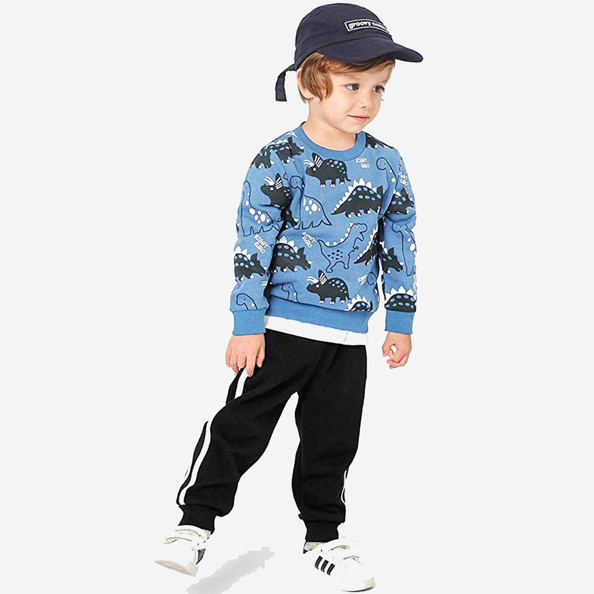 ROWEY Toddler Boys Sweatshirts Dinosaur  Long Sleeve Kids Sport Outdoor Crewneck Pullover Tops Tees 100% Cotton 