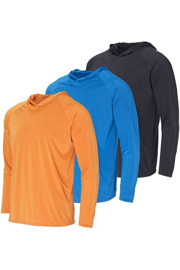 3 Pack: Men's Rash Guard Hoodie Sweatshirt Sun Protection UPF Fishing Shirt (Available in Big & Tall)