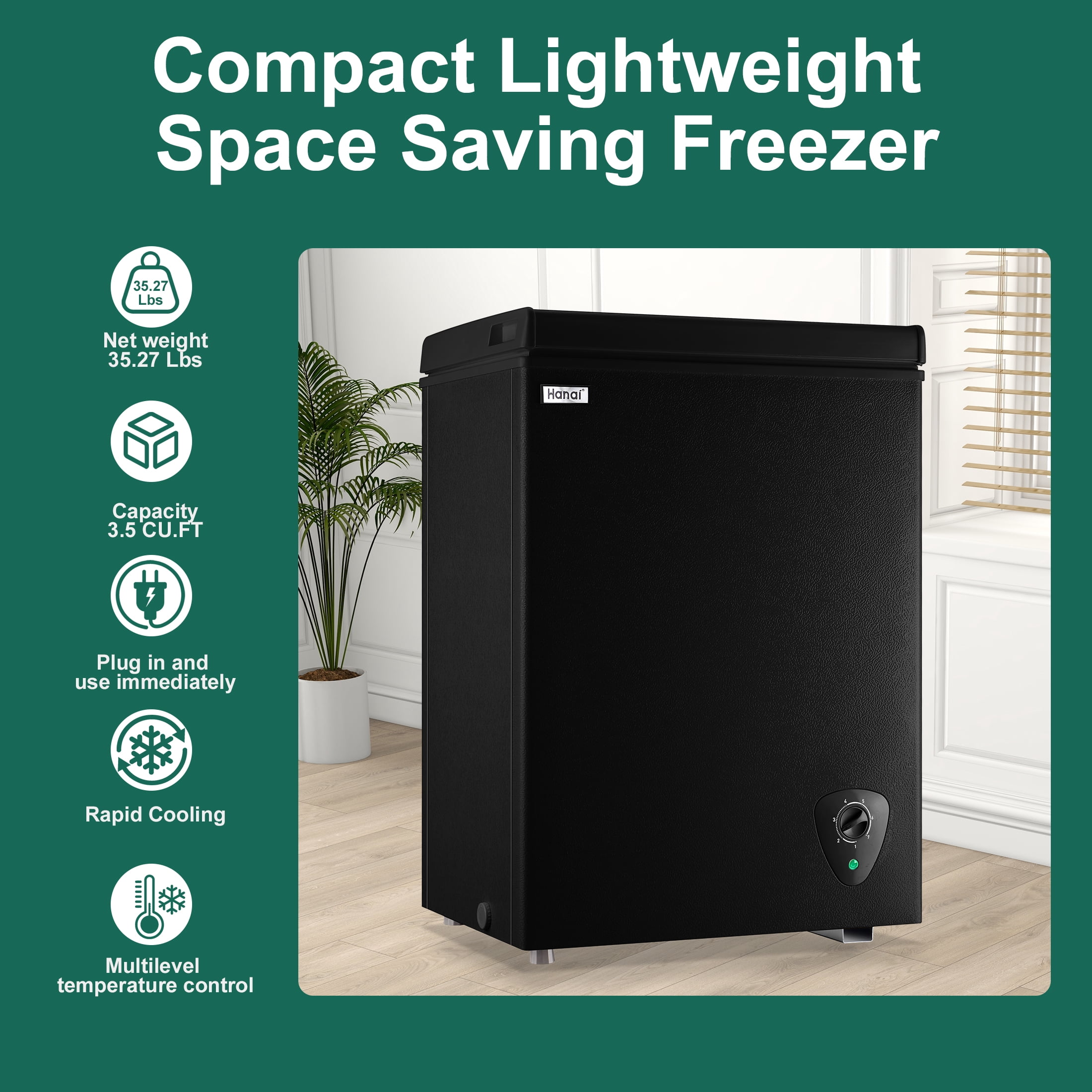 WANAI 3.5 Cu.Ft Chest Freezer,Energy-Saving Small Deep Freezer for Small Spaces,Black