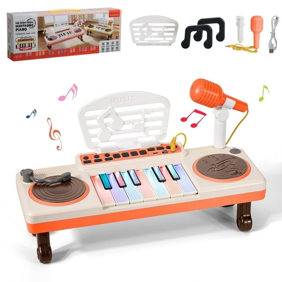 Dammyty Toddler Piano Toys for Girls, Baby Musical Keyboard Kids Age 1 2 3 Play Instrument with Microphone