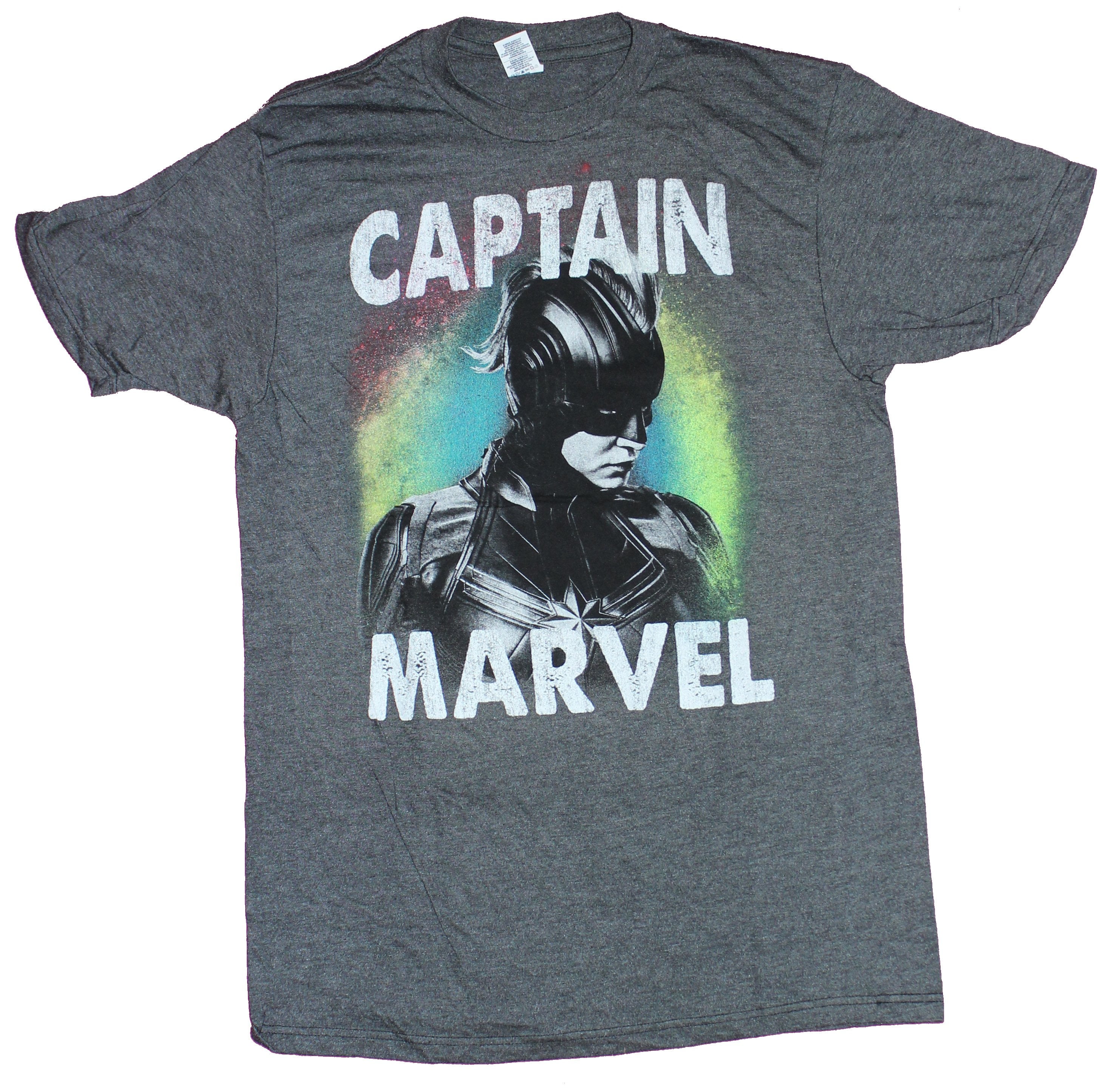Captain Marvel Mens TShirt Marvel Mask Rainbow Splattered In Between
