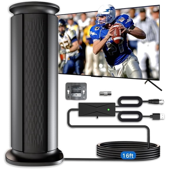 Thridccfoo Indoor/Outdoor TV Antenna with Amplifier Signal Booster, 16ft Cable, Supports 4K HDTV, Free Local Channels, Compatible with Smart TVs and Older TVs