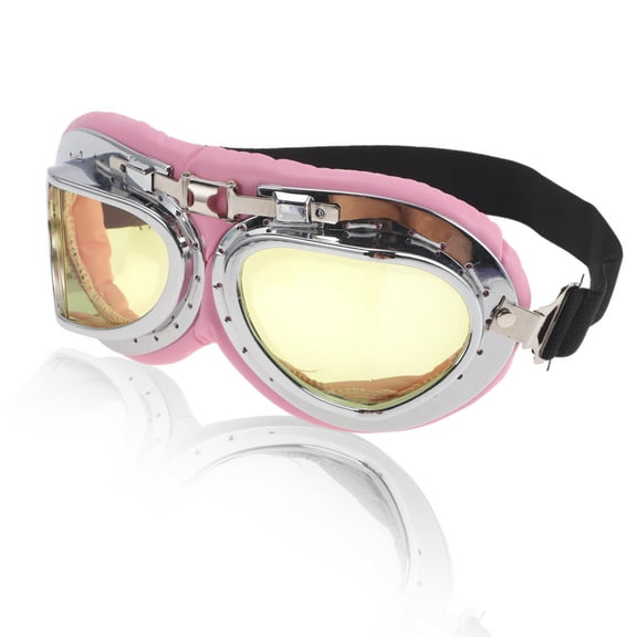 Unique Bargains 1 Pc Motorcycle Riding Goggles Foldable PC PU Sponge Cycling Sunglasses Yellow Lens Pink Silver Tone Frame