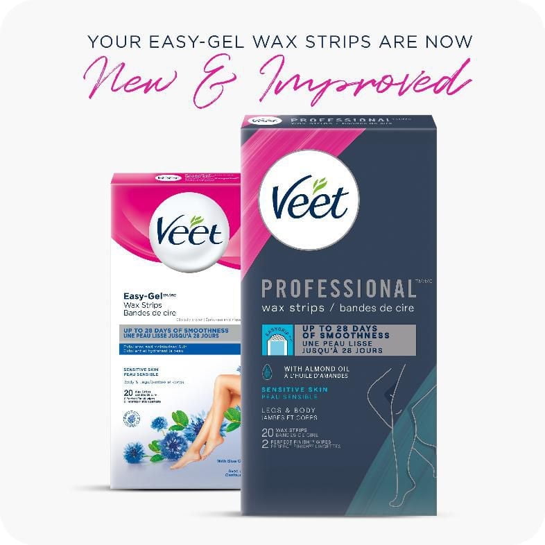 VEET® Professional™ Wax Strips, For Legs & Body, Sensitive Skin, With Almond Oil, 20 ct, 20 ct + 2 wipes