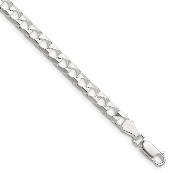 Auriga Fine Jewelry 925 Sterling Silver Polished and D/C 5mm Flat Curb Link 7inch Chain Bracelet for Men