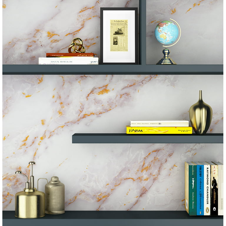 Livelynine 200 inch x 36 inch Marble Wallpaper Peel and Stick Bathroom Wallpaper Gold Marble Contact Paper for Countertops Waterproof Vinyl Kitchen