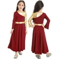 thumbnail image 2 of renvena Girl's Metallic Gold Color Block Praise Dancewear Lyrical Christian Worship Dance Tunic Dress, 2 of 7