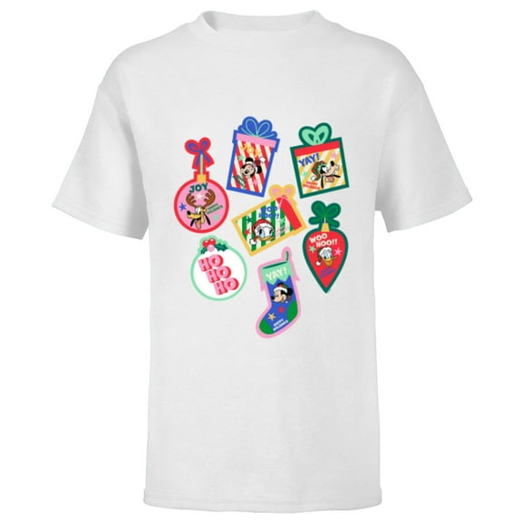 Disney Mickey & Pals Christmas Holiday Icon Sticker Style - Short Sleeve T-Shirt for Kids - Customized-White
