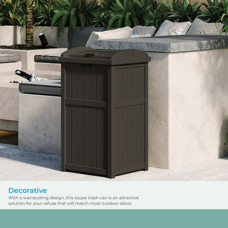 Suncast, Resin Outdoor Trash Can, 30-33 gal, Java with Latching