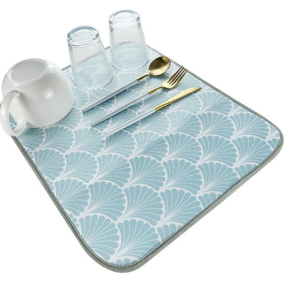 SHIYUE Dish Drying Mat for kitchen Absorbent Microfiber 16"x18" Aqua Blue Geometric