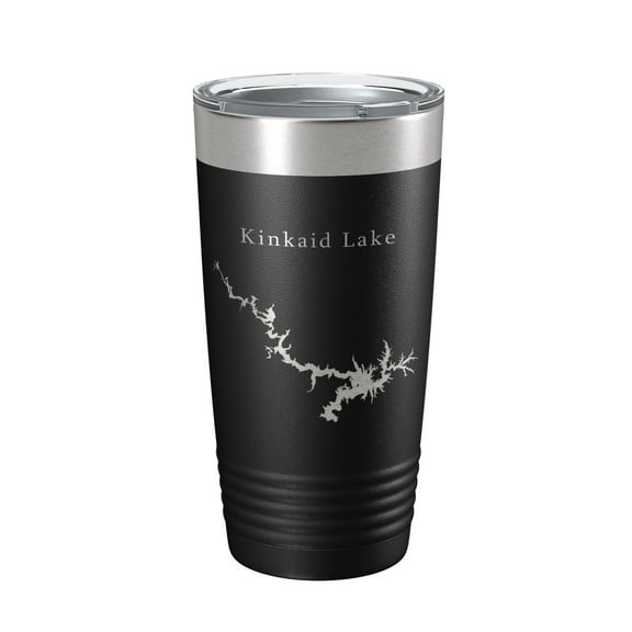 Kinkaid Lake Map Tumbler Travel Mug Insulated Laser Engraved Coffee Cup Illinois 20 oz Black