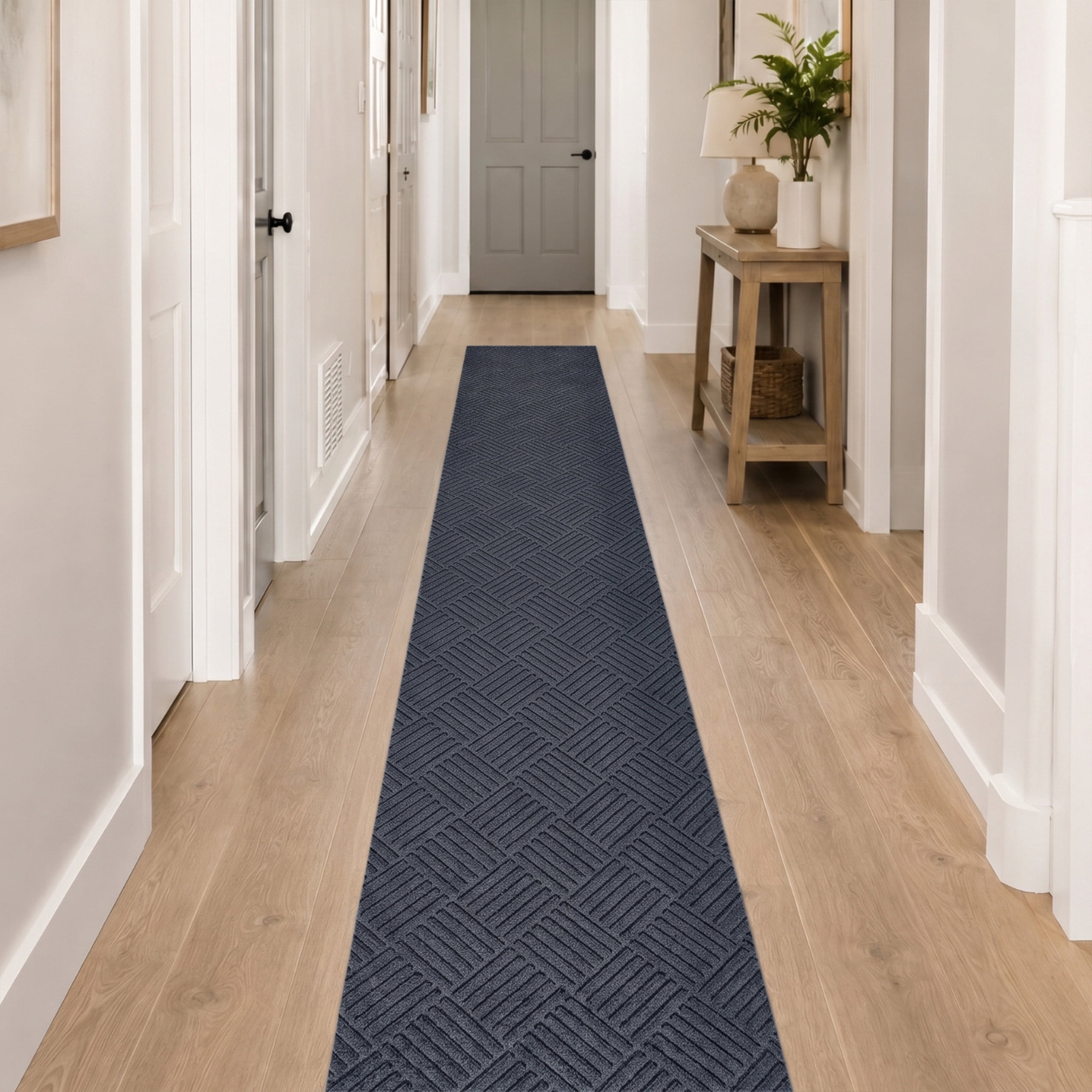 Ottomanson 2' x 35' Heavy Duty Non-Slip Hallway Runner Rug, Waterproof Commercial Floor Mat, Dark Gray