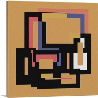 ARTCANVAS Mid-Century Modern Square Composition in Orange Canvas Art Print - Size: 18" x 18" (0.75" Deep)