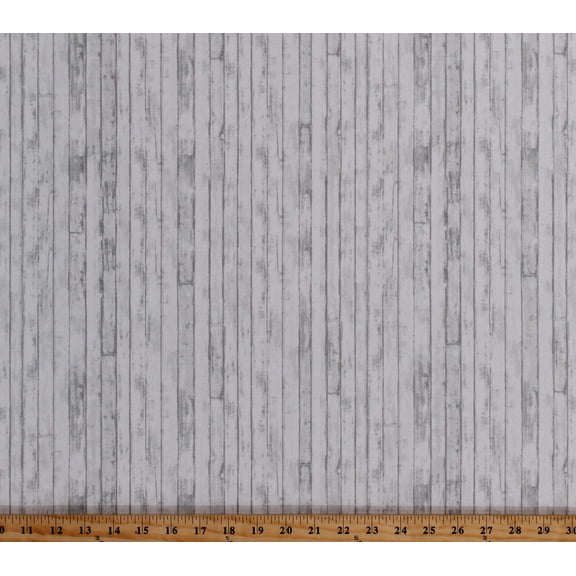Cotton Barn Wood Boards Floorboards Wooden Planks Gray Off-White Landscape Loads of Fun Cotton Fabric Print by the Yard (4886-90)