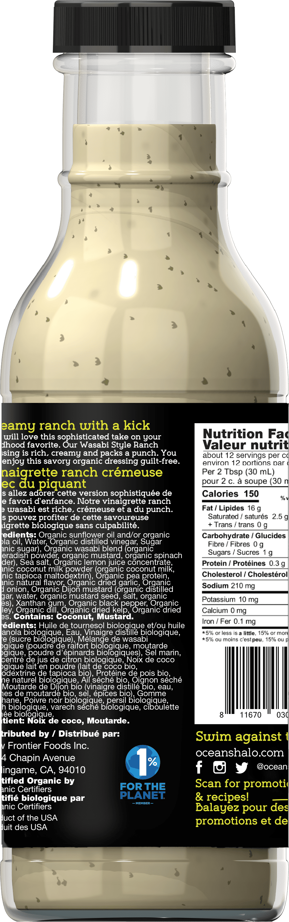 Vinaigrette épicée ranch au wasabi, bio, vegan, 355 mL Ocean's Halo, vinaigrette épicée ranch au wasabi