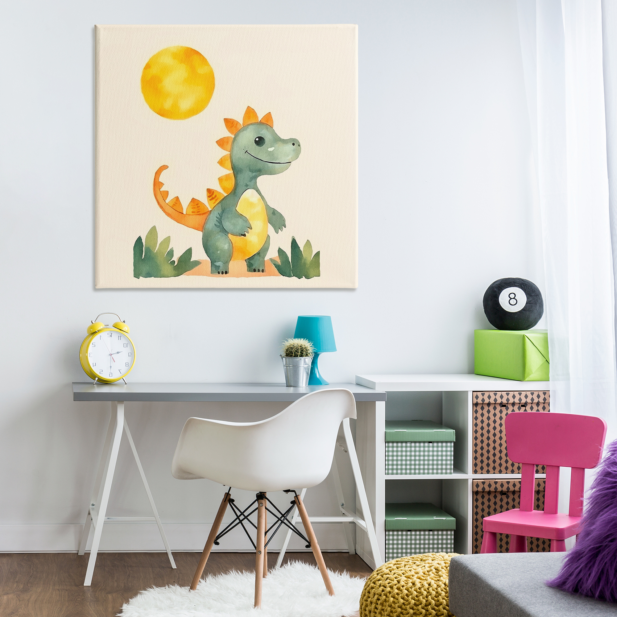 Stupell Industries Happy Dinosaur & Sun Animals Painting Wrapped Canvas Art Print Wall Art, 36 x 36