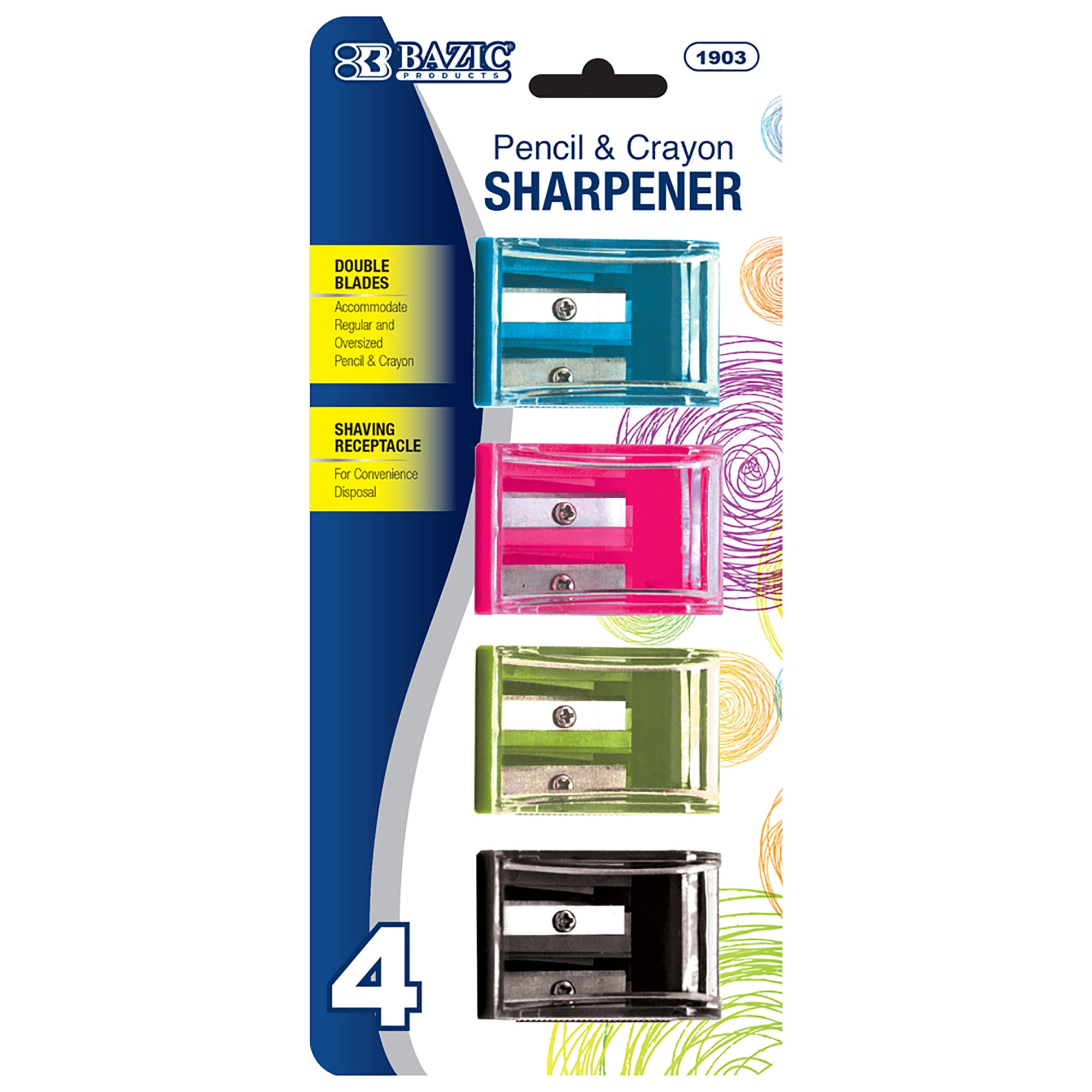 BAZIC Pencil Sharpener Dual Blades w/ Receptacle, Standard & Jumbo Size