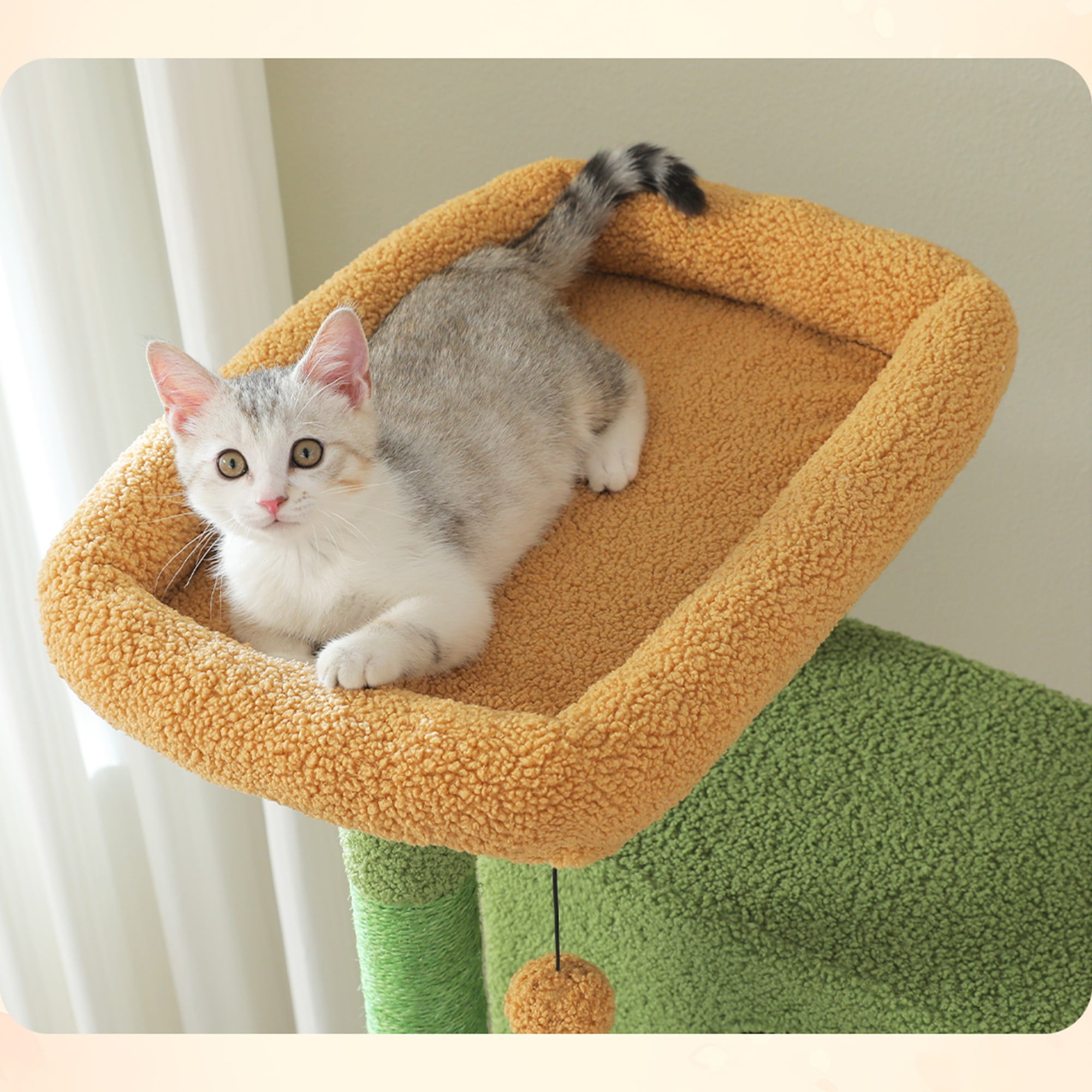 Kadyn 71" Large Cat Tree Tower for Indoor Cats, Multi-Level Cat Tree House with Padded Perches, Scratcher, Hammock, 2 Cozy Cat Condos and Scratching Posts, Green
