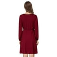 thumbnail image 3 of Women's V Neck Long Sleeve Wrap Dresses Ruffle A-Line Tunic Party Mini Dress, 3 of 4