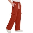 thumbnail image 5 of Boy's Loose Wide Leg Cargo Sweatpants Solid Color Drawstring Pants Elastic Waisted Casual Comfortable Pants with Zip Pocket 5-14 Years, 5 of 7