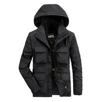 CHEEREAM Men's Tactical Jacket Military Waterproof Rain Jacket Breathable Hooded Windbreaker Raincoat Multi Pockets Black L
