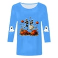 thumbnail image 5 of CAICJ98 Halloween Shirt Women 3/4 Sleeve V Neck Shirt Funny Fall Spooky Graphic Tee Witch Pumpkin Ghost Holiday Tops (Blue,3XL), 5 of 5