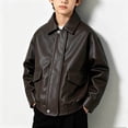 thumbnail image 2 of SERTGUTR Boys' PU Jacket Lapel Collar Relaxed Fit Snap Button Front Flap Pockets Elastic Hem Long Sleeve Outerwear, 2 of 8