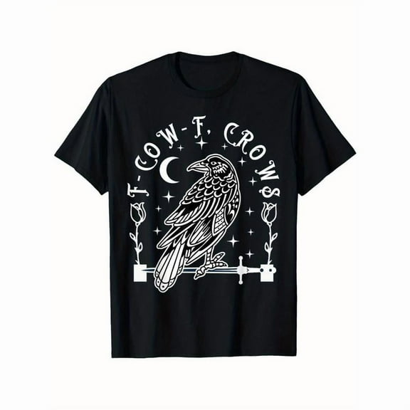 Cotton Casual Gothic Crow Graphic Tee T Shirt Top Funny Halloween Design Short Sleeve Black S-5XL