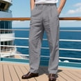 thumbnail image 2 of Men's Striped Linen Dress Pants, Causal Business Office Wide Leg Formal Pants Flat Front Button Pinstripe Trousers with Pockets, 2 of 9