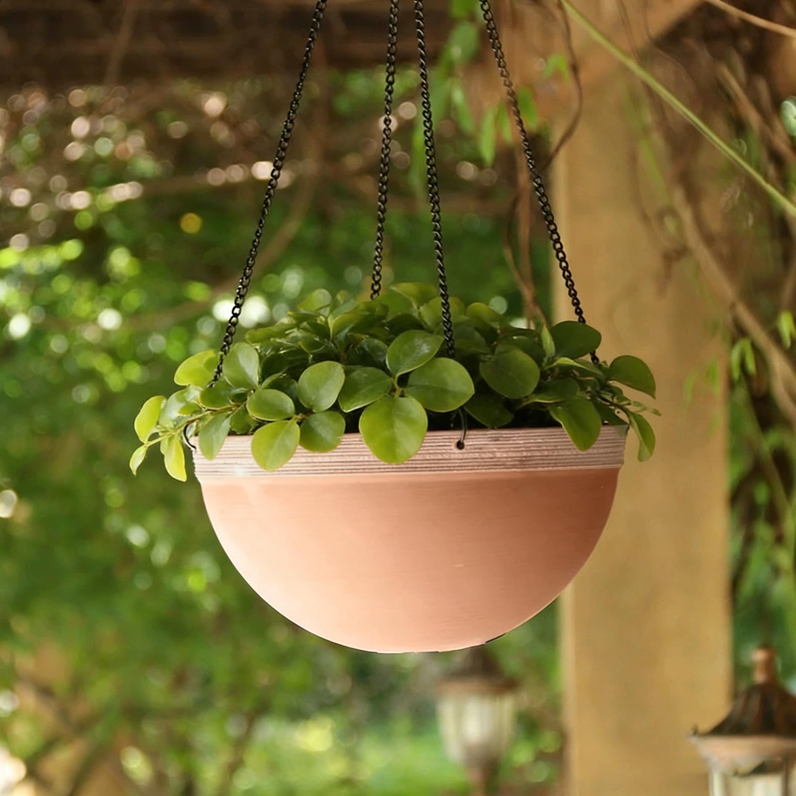 Red Beige Hanging Flower Pot for Ivy Succulents Plants, Large Plastic Garden Planter Basket with Chain, Outdoor Indoor Lazy Person Gardening Decor for Patio Balcony Porch Wall