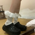 thumbnail image 6 of Yokua Women Elegnat Ribbed Cotton Socks Ruffled Lace Trimmed Candy Color Crew Socks, 6 of 21