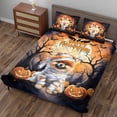 thumbnail image 3 of Mummy Pomeranian Happy Halloween with Pumpkins Bats Spooky Fun Quilt Bedding Set Pom Dog Lover Gifts 1 Blanket Bed Cover 2 Pillowcases - 00019, 3 of 5
