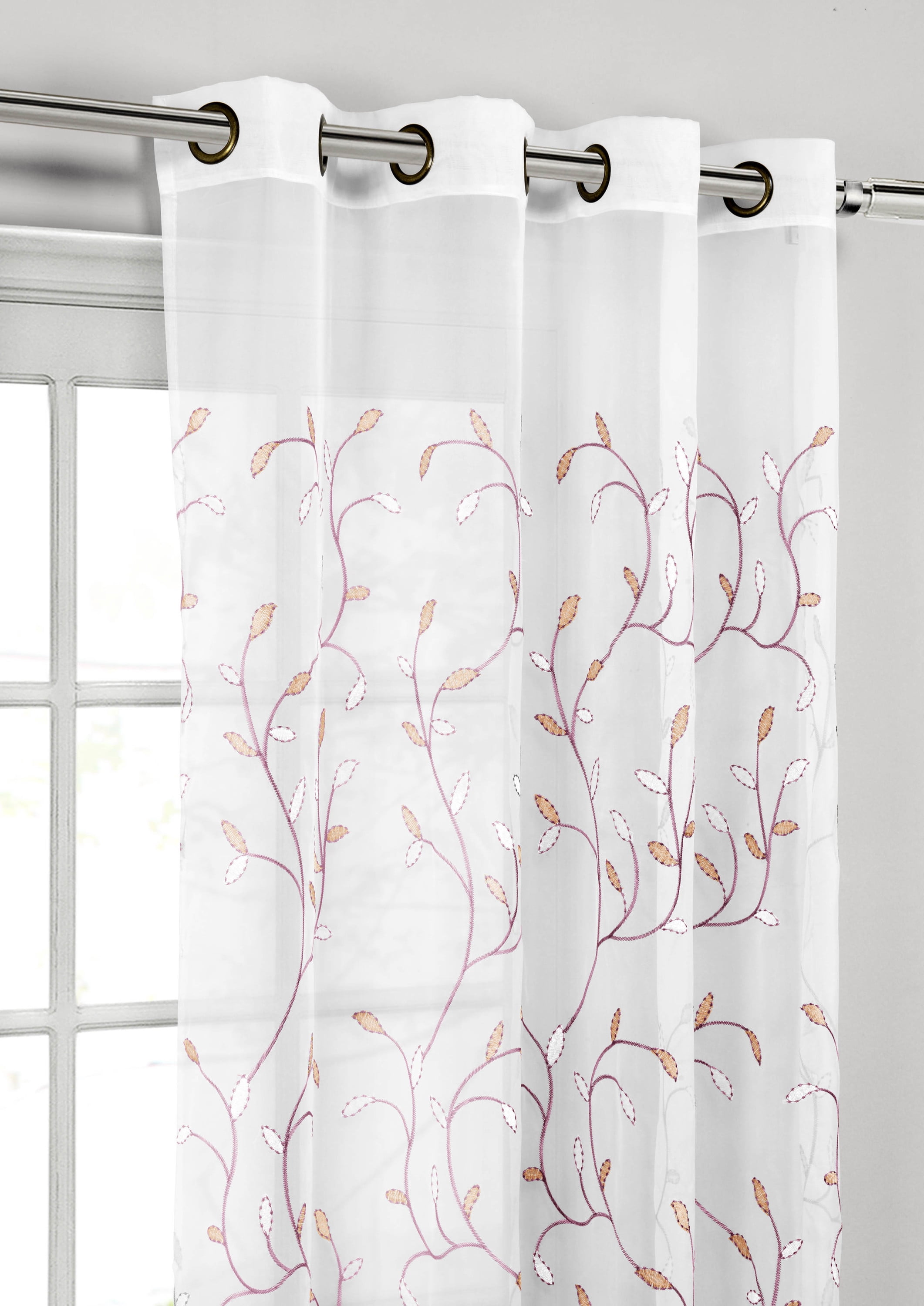 Grommet Curtain Panel, Embroidered Sheer Extra-Wide, Pink 54" x 84"