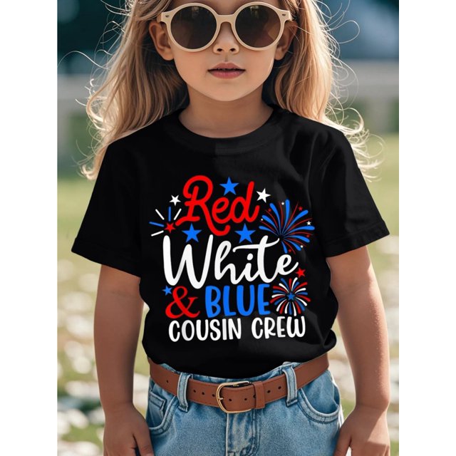 Camiseta divertida con gráfico patriótico del 4 de julio para niños, color rojo, blanco y azul, estilo Cousin Crew, para niños, ropa de calle, moda urbana