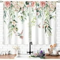 thumbnail image 4 of Pink Flower Small Kitchen Curtains Floral Eucalyptus Botanical Plant Window Treatment Spring Hummingbird Short Window Curtains for Bathroom Room Green Leaf Tier Treatment Drapes 27.5x39 inch, 4 of 6