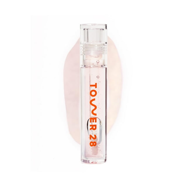 Brillo de labios Tower 28 ShineOn CHILL, hidratante vegano transparente