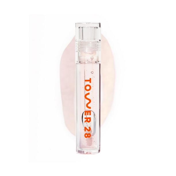 Brillo de labios Tower 28 ShineOn CHILL, hidratante vegano transparente