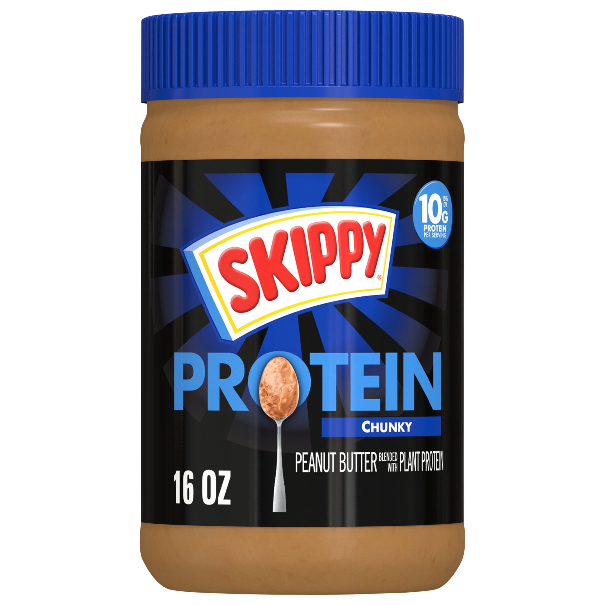 SKIPPY Chunky Peanut Butter Blended with Plant Protein, Shelf Stable, 16 oz Plastic Jar