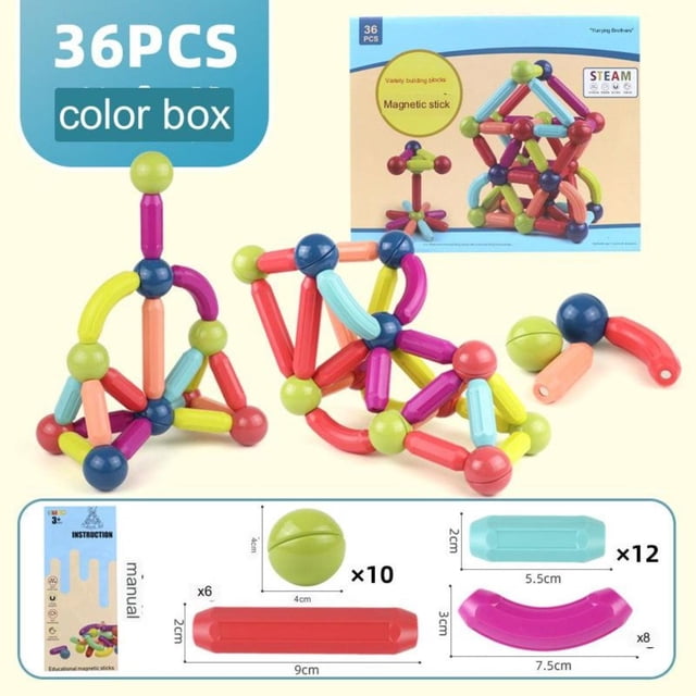 Juego de 36 piezas de bloques magnéticos de construcción: juguete educativo de construcción colorido, bloques magnéticos STEM para el montaje creativo de los niños (embalaje en caja de regalo).