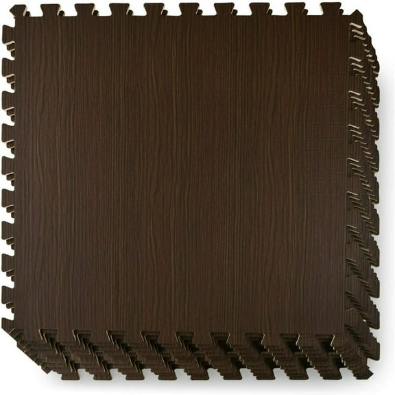Yes4All 12 pcs Interlocking Exercise Foam Mats, Cover 48 sqft, 3/8 inch, Walnut Wood Dark Color